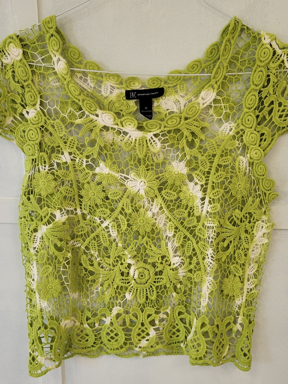 INC International Concepts Lime Crochet Lace Cap-Sleeve Top